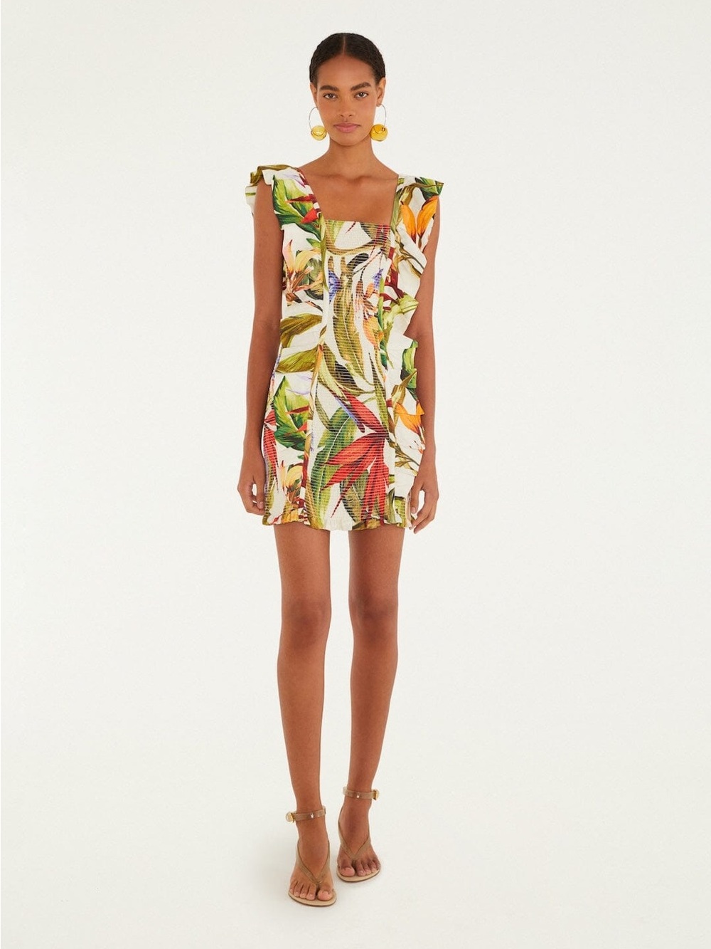 Sand Florart Short Sleeve Mini Dress by Farm Rio - DC - Picture 4 of 7